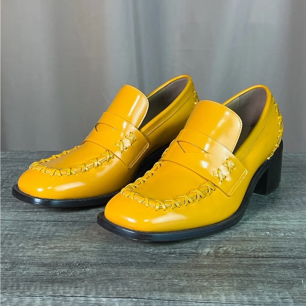 Dries Van Noten Orange Square Toe & Heel Penny Loafer Size 40 - Picture 3 of 17
